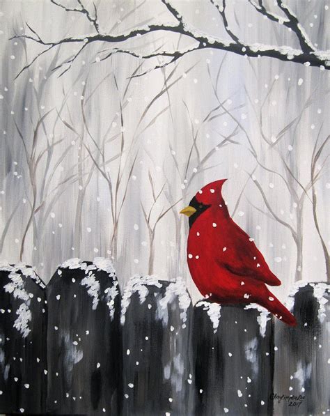 Cardinal In The Snow Acrylic Painting On A 16 X Etsy