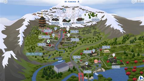 The Sims 4 Snowy Escape Lot Sizes On The Mt Komorebi Map Sims Online