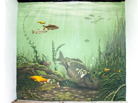 Underwater Pond Scene Mural Painted For Garden Feature With Mirror