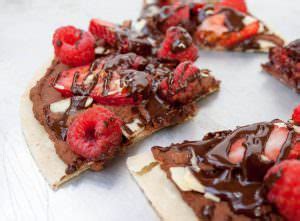 This quick and easy recipe is low in fat, with simply 3.7 g per section. Berry and Chocolate Hummus Dessert Pizza - Create Mindfully