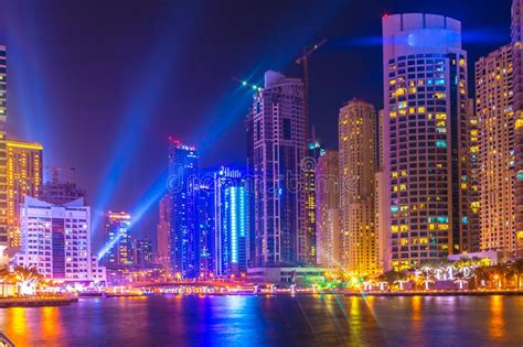 Dubai Marina At Night Uae Editorial Stock Image Image Of Skyline