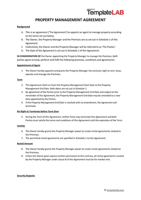 42 Simple Property Management Agreements Word Pdf Templatelab