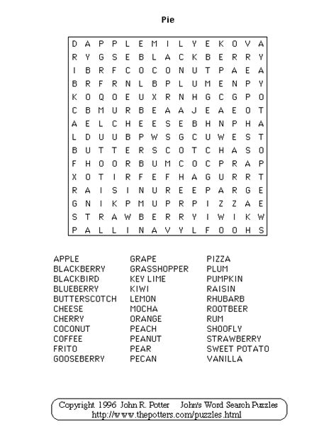 Johns Word Search Puzzles Pie