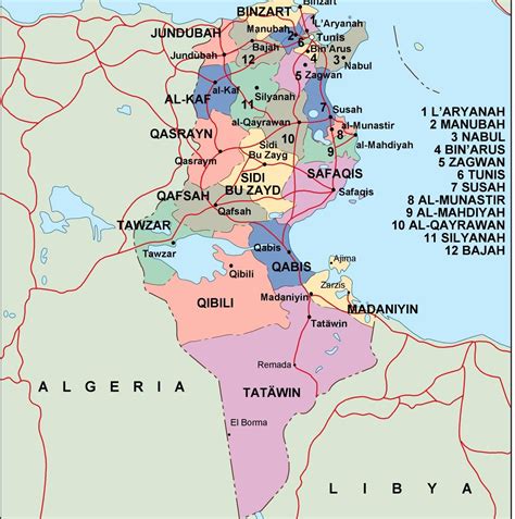 Get free map for your website. tunisia political map. Vector Eps maps. Eps Illustrator ...