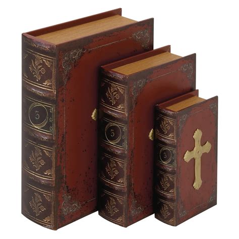 DecMode Wood and Faux Leather Decorative Book Box - Set of 3