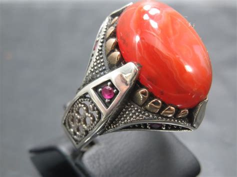 Turkish Handmade Ottoman Style 925 Sterling Silver Agate Men S Ring
