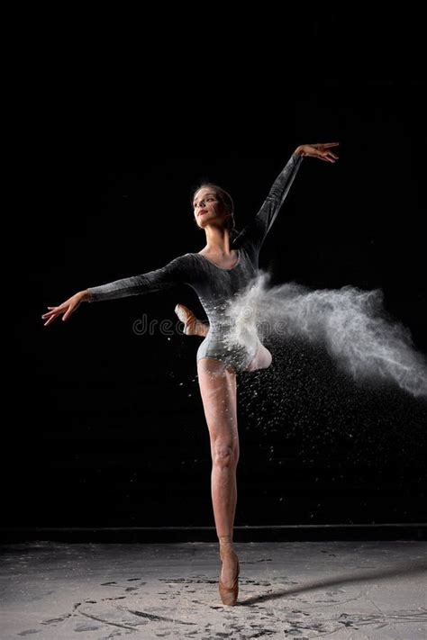 Full Length Portrait Of Beautiful Slender Ballet Dancer Woman Jumping