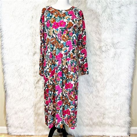 Vintage Dresses Vintage 9s Floral Print Drop Waist Maxi Dress
