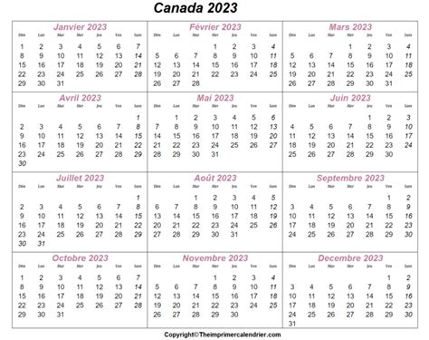 Canada 2023 Calendrier Pdf The Imprimer Calendrier