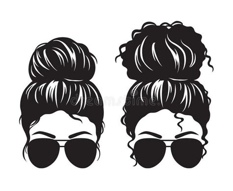 Women With Messy Bun And Sunglasses Face Silhouette Vector