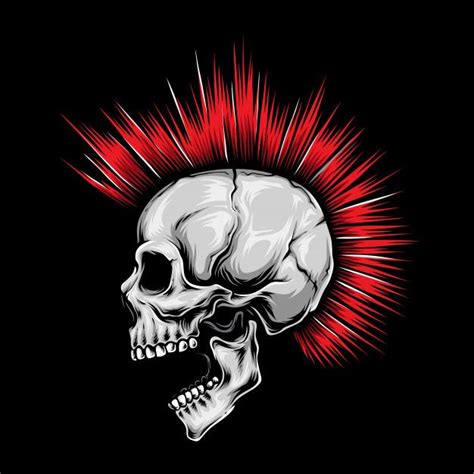 crâne punk cheveux roux vecteur premium skull artwork skulls drawing skull art