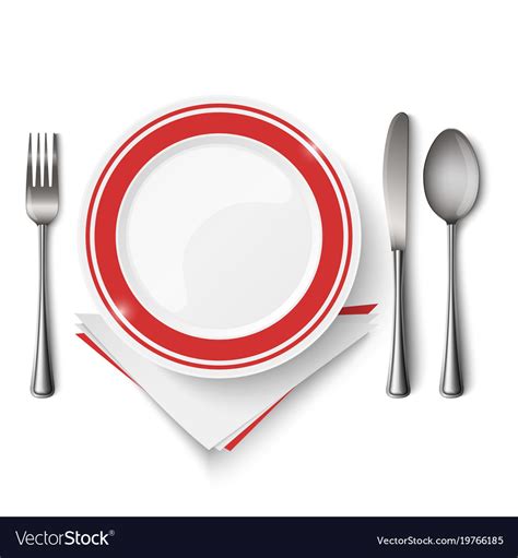 Red White Plate With Spoon Knife And Fork Template