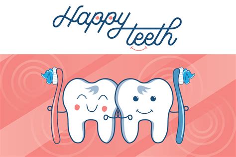 Happy Teeth Mascot Cartoon Teeth Holding A Toothbrush Cute Tooth