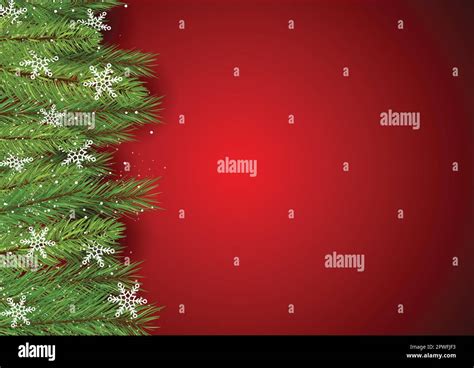 Christmas Background With Pine Tree Branches And Snowflakes Stock