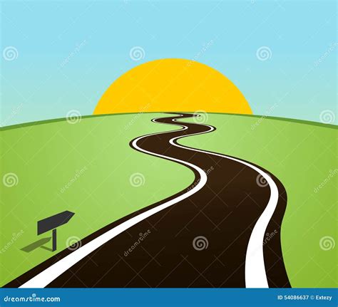 Winding Road In The Field Over The Horizon Sun Stock Vector