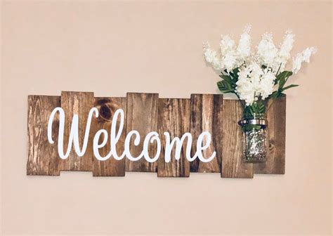 Rustic Welcome Sign with Mason Jar - K and N Designs