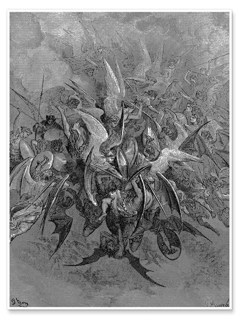 War In Heaven Af Gustave Doré Som Plakat Lærredsbillede Og Mere
