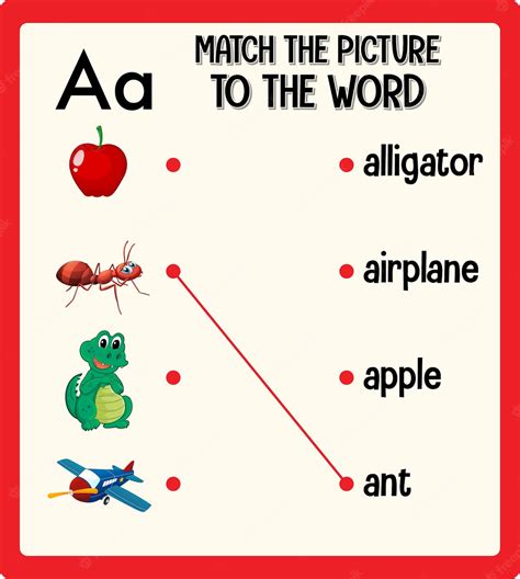 Free Vector Match The Picture To The Word Worksheet For Children