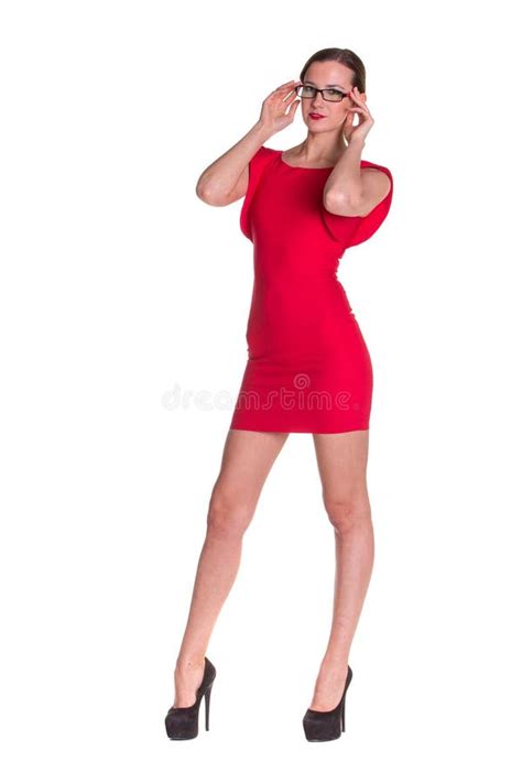 Lady In Red With Glasses Stock Image Image Of Elegance 68518269