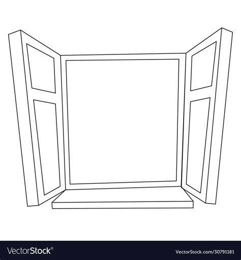 Open Window Outline Drawing Coloring Isolated Vector Image