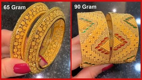 Broad Gold Bangles With Weight 2 Piece Gold Bangle Set Designs For