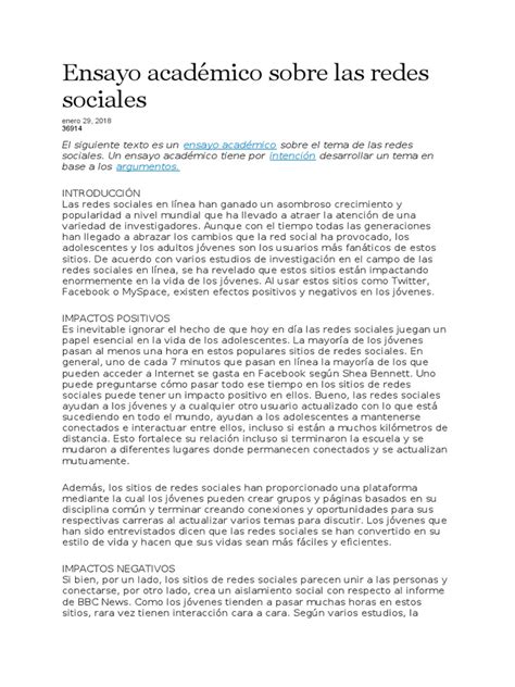 Ensayo Académico Sobre Las Redes Sociales Servicio De Redes Sociales