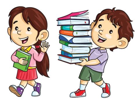 Niños De Dibujos Animados Llevan Libros Vector Premium