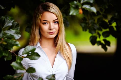 Wallpaper Face Leaves Women Outdoors Model Blonde Long Hair
