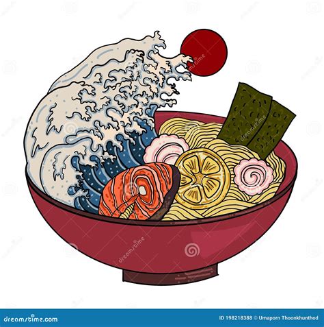 Ramen Vector Illustration For Doodle Artjapanese Wave On Ramen Stock