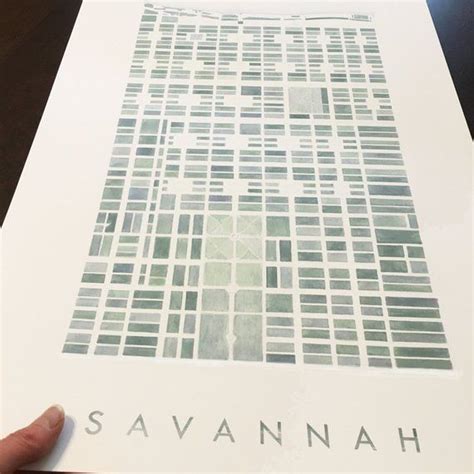 Savannah Map Watercolor Print Georgia City Map Block Plan Art Savannah