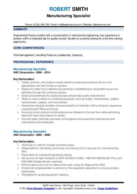 Accounting manager responsibilities include establishing financial status by developing and implementing systems for collecting, analyzing, verifying and reporting information.we are also looking for someone to work closely with our financial management team. Manufacturing Specialist Resume Samples | QwikResume