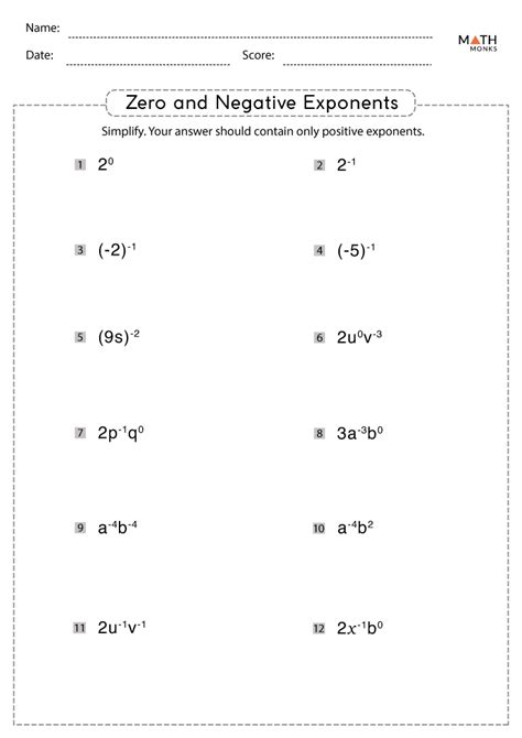 Negative Exponents Worksheets With Answer Key
