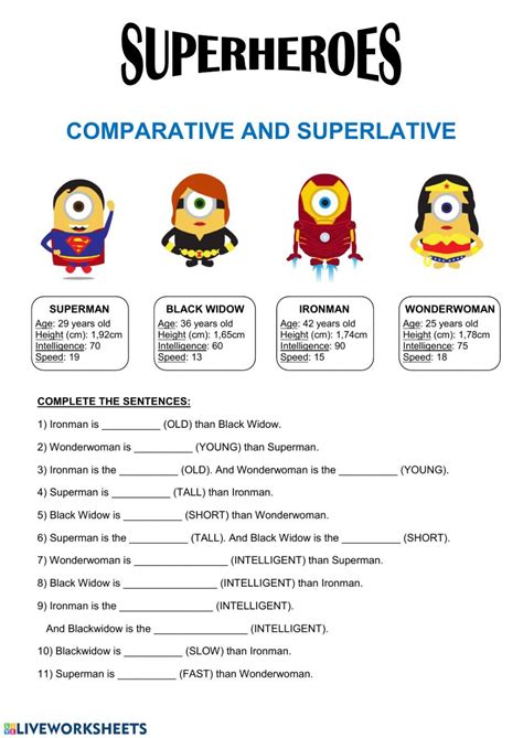 Superheroes Comparative And Superlative Ficha Interactiva Ingles Basico Para Ni Os