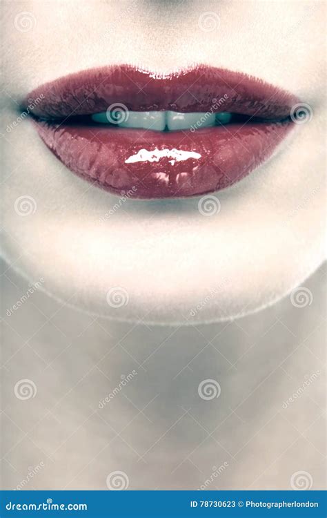 Closeup Of Seductive Young Woman With Red Lips Stock Image Image Of