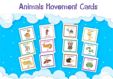 Animal Movement Cards Brain Break Movement Cards For Kids Fitness