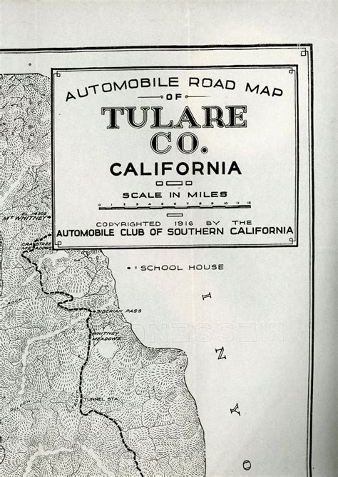 Automobile Road Map Of Tulare Co California Copyrighted 1916 By