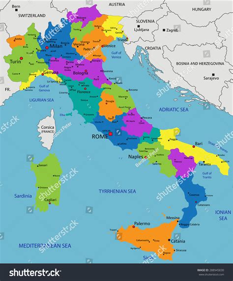 Colorful Italy Political Map Clearly Labeled Vector Có Sẵn Miễn Phí