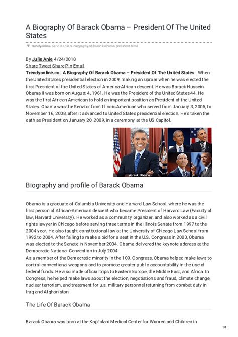 Pdf A Biography Of Barack Obama President Of The United States