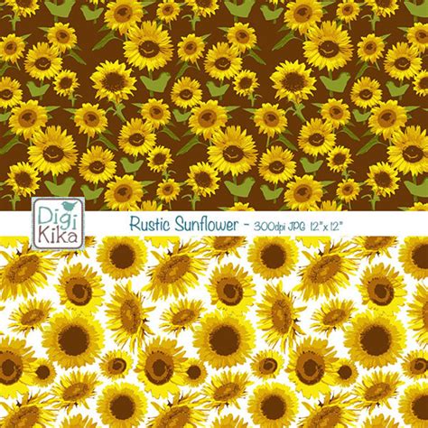 Rustic Sunflower Digital Papers Sunflowers Scrapbook Paper Etsy