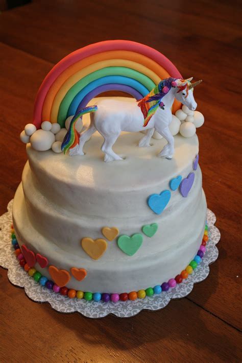 Unicorn Rainbow Cake Buttercream Icing Fondant Rainbow And Hearts