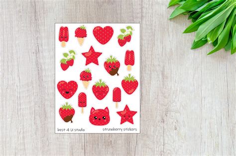 Strawberry stickers, Berry stickers, Fruit decor stickers, Planner stickers, Bullet journal ...