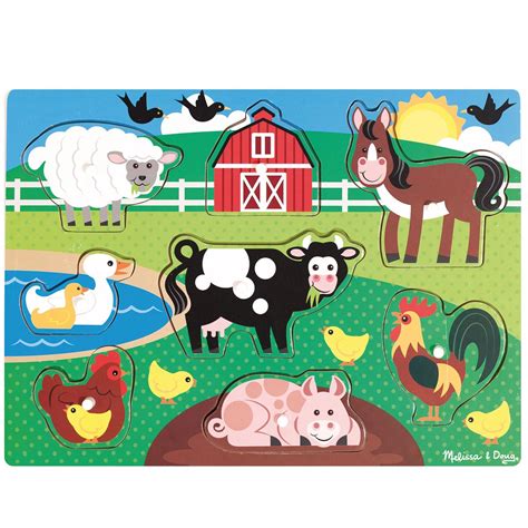 Melissa and doug farm wooden peg sound puzzle 8pc. Farm Animal Peg Puzzle | Melissa & Doug | First Puzzles