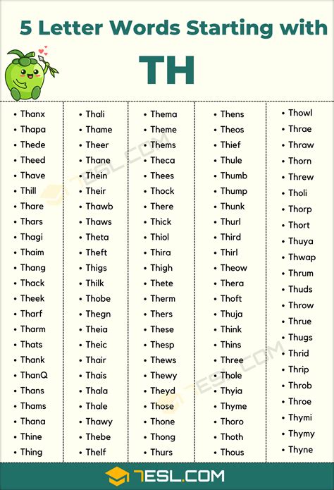 114 Examples Of 5 Letter Words Starting With Th In English 7esl