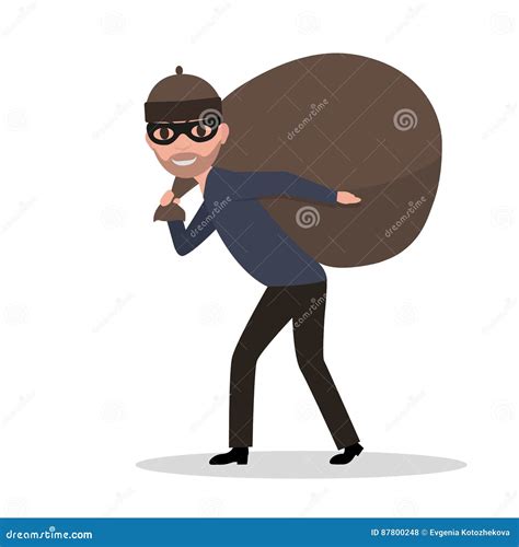 Vector Cartoon Male Thief Carrying Bag With A Loot Stock Vector