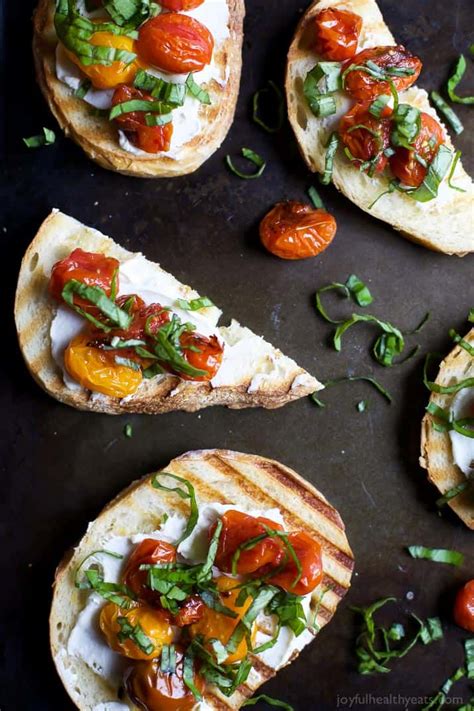 Rub each slice with a garlic clove. Roasted Tomato Bruschetta with Whipped Goat Cheese | Easy ...