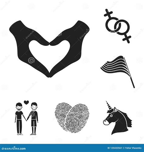 Gay And Lesbian Black Icons In Set Collection For Design Sexual Minority And Attributes Vector