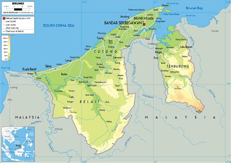 Large Size Physical Map Of Brunei Darussalam Worldometer