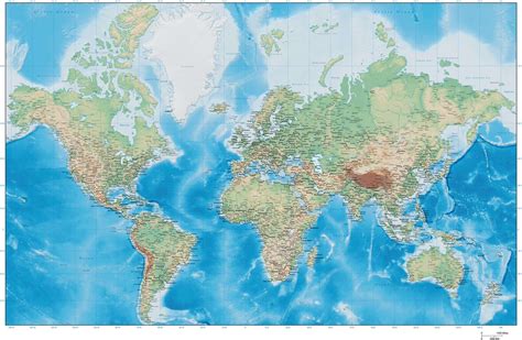 Digital Poster Size This World Map With Terrain In Adobe Illustrator Mc