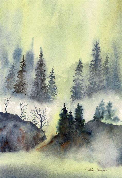 Mountains In The Mist Original Watercolour Painting Misty Etsy