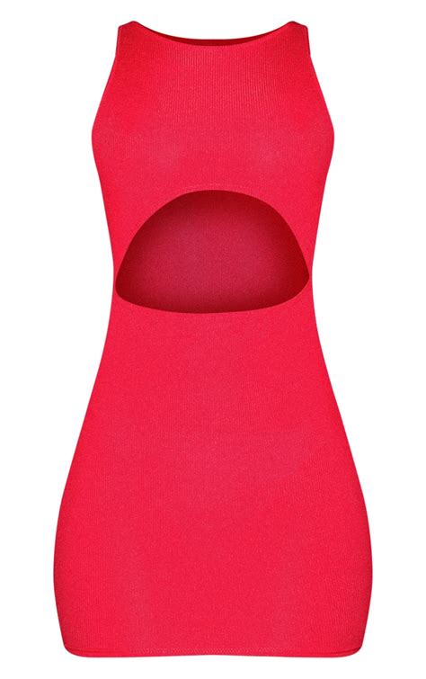 red basic ribbed bodycon dress dresses prettylittlething usa